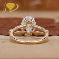 Bague de fiançailles de luxe en or 14K avec diamant de laboratoire ovale de 3 carats, monture cathédrale à branches fendues et pavé, bague statement