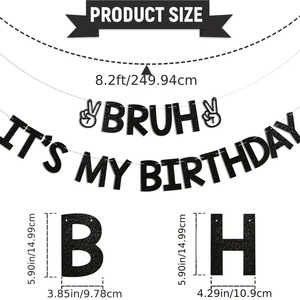 Guirnalda de papel con purpurina y letras temáticas de cumpleaños, diseño de manos de la paz negras, para decoración de fiestas - Product Image 4