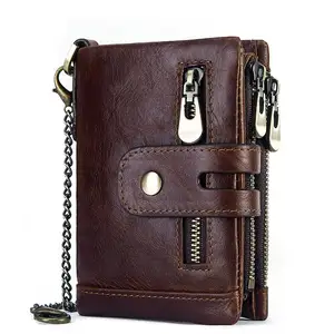 Carteira de couro legítimo masculina, carteira compacta masculina feita em couro legítimo com sistema rfid, com compartimento para homens