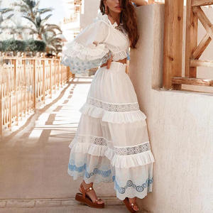 2023 nuevo estilo de Otoño de <span class=keywords><strong>moda</strong></span> <span class=keywords><strong>hongo</strong></span> borde malla empalme Top falda de cintura alta traje de dos piezas para mujeres - Product Image 2