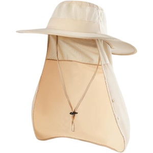 Vente en gros Chapeau de pêcheur unisexe de couleur unie Chapeau de seau d'été à large bord résistant au soleil en plein air avec couvre-visage et rabat pour le cou - Product Image 4