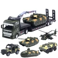 1:50 пластиковый детский Металлический Игрушечный Грузовик и трейлер для детей, модель военного литого грузовика, игрушечный танк и истребитель