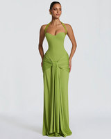 Robe longue moulante sexy à col halter pour femme, drapée, sans manches, dos nu, décontractée, pour l'été, les soirées et les fêtes