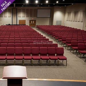 Chaise d'auditorium empilable en métal à prix abordable, fournisseur de chaises d'église haut de gamme avec rembourrage et connecteurs pour théâtre - Product Image 3