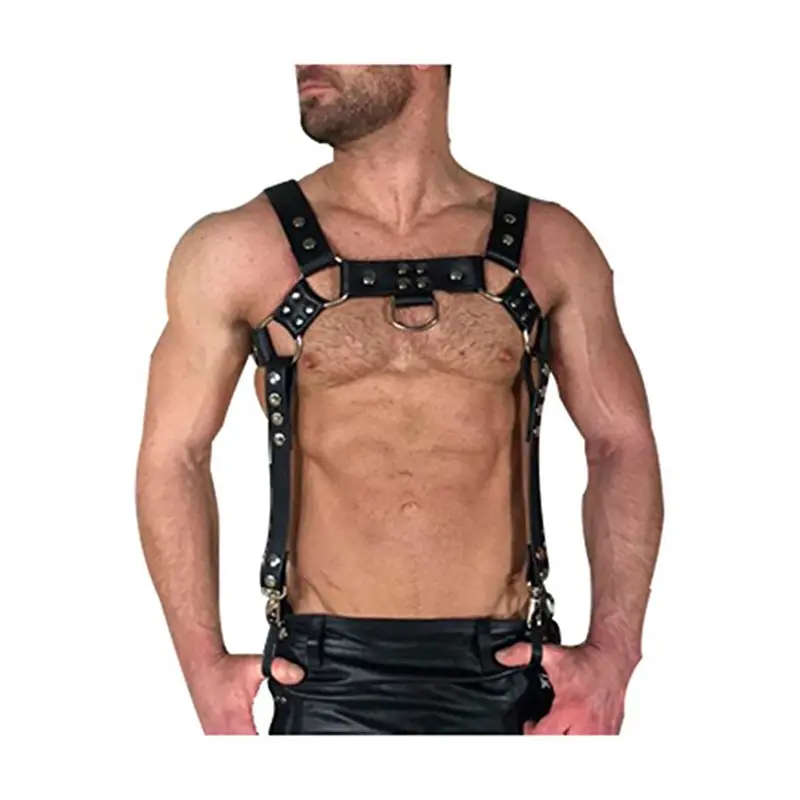 fashion sexy Men's Leather Body Half Chest Cage Cross Rivet Adjustable Size Punk Gothic Clothing Punk Rave Clothing Men