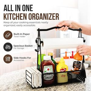 Stainless Steel Outdoor Kitchen BBQ Grill Picnic Basket Portable Charcoal Grill Accessories Organizer Paper <b>Towel</b> <b>Holder</b> Hooks - Product Image 4
