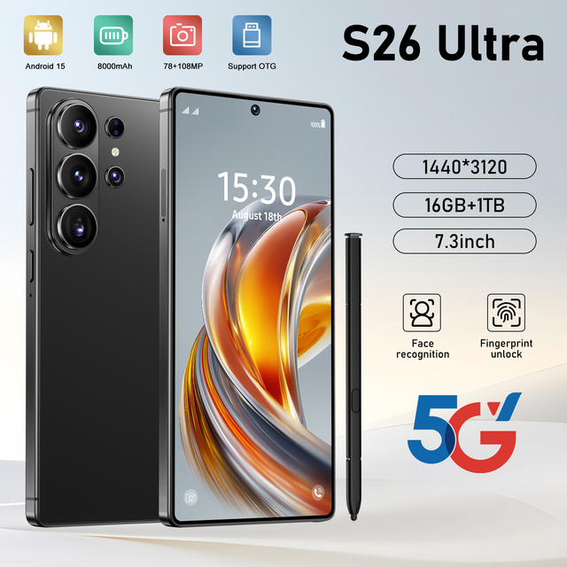 2026 Latest S26 Ultra Smartphone 5G 7.3inch 16GB RAM 1TB ROM Cellphone Android 15 Unlocked Mobile Phone