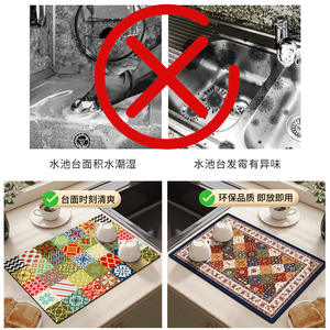 Alfombrilla de cocina tipo patchwork, 30x40cm, 40x60cm, rectangular, absorbente, de poliéster, para encimera, baño, antiescaldaduras, aislante del calor - Product Image 3