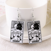 1 Paire de Boucles d'Oreilles Tarot Noir Blanc Carte Lune Étoile Et Les Amoureux Divination Artisanat Bijoux de Mode Cadeau