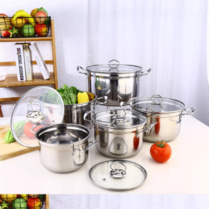 Stainless Steel Soup <b>Pot</b> <b>Set</b> Colored 5 Piece Induction Compatible Household Stewing <b>Pot</b> With Glass Lid - Product Image 2