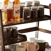 Support à tasses en bambou, organisateur à 2 niveaux avec 12 crochets, étagère de rangement de comptoir de cuisine, présentoir vintage marron noir