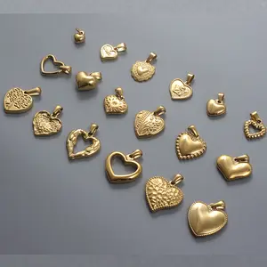 Bán Buôn Xinh Xắn Tối Thiểu Thép Không Gỉ Thư Mạ Vàng Đóng Dấu Tim Bóng Hạt Pendant Charms Đối Với Trang Sức Làm Vòng Đeo Tay