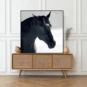 Groothandel Op Maat Canvas Dierenschilderij Zwart Paard Ingelijst Foto Kunst Aan De Muur