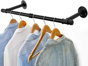 Porte-vêtements en tuyau industriel, porte-vêtements mural en fer noir robuste, barre de suspension multifonctionnelle pour le rangement dans le placard - Product Image 5