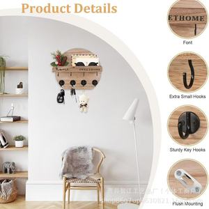 Wooden key holder, wall-mounted, semi-circular shape, <b>rustic</b> style, entryway decoration, envelope storage rack, solid <b>wood</b>. - Product Image 4