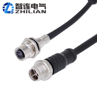 Connecteur ZLconnector IP67 étanche M12 à verrouillage par vis, contact en laiton, boîtier en PVC/TPU, câble moulé mâle, connecteur femelle à montage sur panneau Dcode