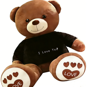 Ours en peluche géant marron personnalisable avec chemise, jouet en peluche doux et surdimensionné avec des pieds imprimés LOVE, parfait pour une fille romantique - Product Image 5