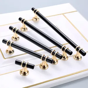 Wholesale Nordic style Black gold Handles Wardrobe Elegant Cabinet Knobs and Handles T Bar Straight Furniture Handle Pull Z-2281