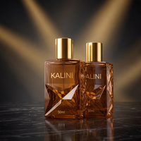 Flacon de parfum de luxe 50 ml vide en verre carré, prêt à l'exportation, avec bouchon doré et design classique, emballage de parfum de niche avec boîte