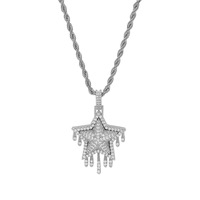 Pendentif en zircon pentagramme goutte d'eau style hip-hop pour homme