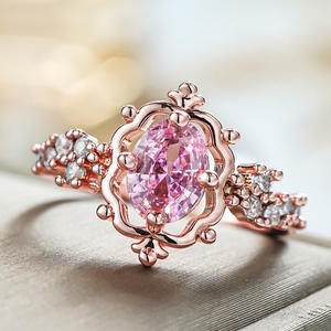 Anillo de compromiso para mujer A145, aleación de cristal, diamantes de imitación, piedra ovalada rosa, joyería para regalo de boda - Product Image 2