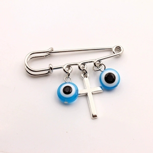 Pingente de Liga Prateada com Olho Grego Azul e Cruz, Tema Peru, para Crianças, Broche Infantil de Noivado - Product Image 6