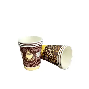 Ownfolk B Custom Eco Disposable Hot Coffee Paper Cup Ripple Double Wall Kraft Paper Coffee Cups With Lid