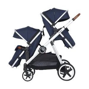 Großhandel Fabrik preis Kinder Schwarz Navy Grau Aluminium rahmen Twin Kinderwagen Klein