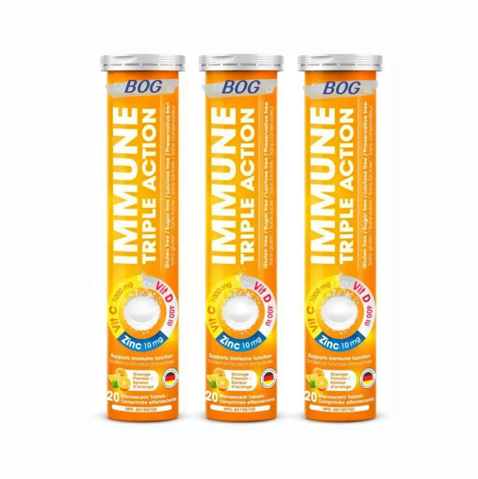 Comprimé effervescent professionnel naturel immunitaire Triple Action 1000mg Supplément de comprimé de vitamine C