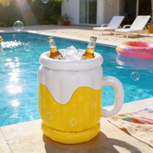 Jarra de Cerveza Inflable, Enfriador de Bebidas Portátil de PVC Amarillo, Accesorio para Fiestas en la Piscina - Product Image 1