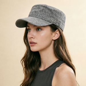Custom 3D Embroidery Logo <b>Vintage</b> Hemp Flat Top Cadet <b>Cap</b> Adjustable Newsboy <b>Cap</b> Brand Promotion Hat Linen Baseball <b>Cap</b> Blanks - Product Image 3