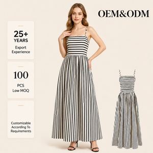 Vestido Midi Personalizado, Nuevo, Verano, Ecológico, Transpirable, Estilo Vintage, Cintura Imperio, Escote <span class=keywords><strong>Corazón</strong></span>, Estampado Digital a Rayas - Product Image 1