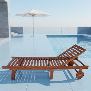 Modern Teak Wood Sun Lounger Outdoor Pool Chair Reclining Patio Furniture Coastal Style Durable Armless Design - Product Image 4