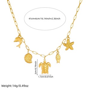 Ocean Life Series Gold Plated Pendant Chain Stainless Steel Turtle Starfish Dolphin Fish Charm Necklace Gift - Product Image 4