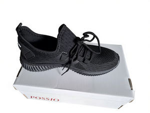 Scarpe da basket da donna Possio nere in maglia traspirante con lacci, punta tonda, per tutte le stagioni, casual, con intersuola in EVA e suola in gomma - Product Image 1