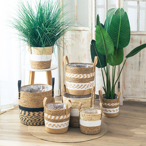 Pot de fleurs décoratif, pot de fleurs personnalisé, corde de coton et panier de paille faits à la main, vente <span class=keywords><strong>en</strong></span> gros - Product Image 4