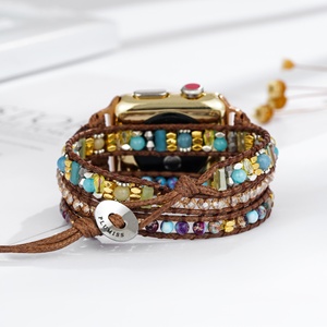Nouveau Ethnique <span class=keywords><strong>Pierre</strong></span> Naturelle Agate Imperial Jasper <span class=keywords><strong>Apple</strong></span> Montre Bande Perles Boho 3 Wrap Smartwatch <span class=keywords><strong>Bracelet</strong></span> Pour Iwatch Série - Product Image 2