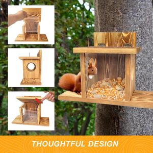1,5 cm Dicke Robuste Karbonisierte Holz-Wildtierfütterungstafel mit Leicht zu Befüllendem Deckel und Maiskolbenhalter für Eichhörnchen - Product Image 4