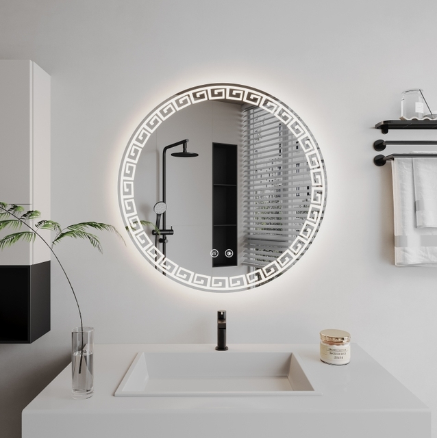 Modern Round LED Smart Mirror Wall Mounted Touch Screen Anti-Fog Bath Makeup Illuminated Frosting Glow for Hotels and Villas