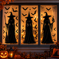 Autocollants statiques réutilisables pour fenêtre, motif sorcière d'Halloween, 3 pièces, 30x60cm, pour décorations de salle de classe, bureau, école