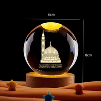 Décoration du Ramadan Boule de cristal 3D Lumière nocturne Mosquée Château Lune Ornement lumineux Décoration de fête musulmane Islam Ramadan Kareem Cadeau