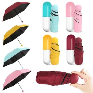Guarda-chuva compacto para viagem, proteção solar uv portátil super mini, de bolso, 5 cinco guarda-chuva dobrável com estojo