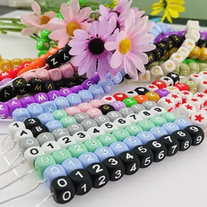 trending products 2024 new arrivals connectors beads for jewelry making beads letters set 12mm baby Teething silicone beads toys