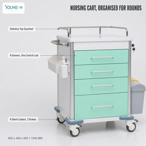 <span class=keywords><strong>Chariot</strong></span> médical d'hôpital à 4 tiroirs en acier avec verrouillage centralisé et poubelles intégrées - Product Image 3