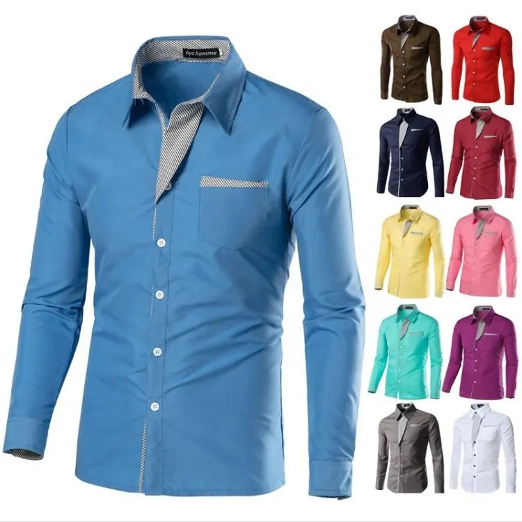 Wholesale Custom Cotton Casual Shirt Stand-up Collar Long Sleeve Men's Shirts Formal Office Dress Shirts for Men