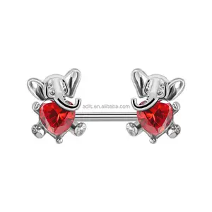 Acero inoxidable elefante rojo diseño pezón accesorio cuerpo piercing joyería lengua anillo pezón anillo