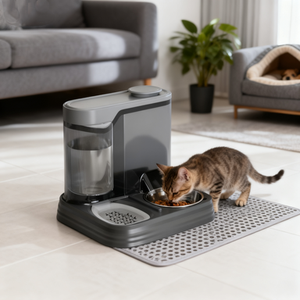 Station d'alimentation pour chat 2 en 1, élégante et bon marché, en PP solide et durable, avec distributeur d'eau pour la maison et le bureau - Product Image 1