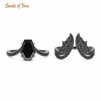 Bague de fiançailles gothique noire avec ailes hexagonales en moissanite, personnalisée en or K pavé, pour femme, vente en gros
