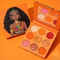 Palette de fards à paupières orange chaud 9 couleurs avec logo personnalisé, pigment professionnel, maquillage privé