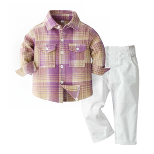 Ensemble de vêtements pour garçons de <span class=keywords><strong>1</strong></span> à 5 ans, chemise à carreaux formelle, pantalon blanc, <span class=keywords><strong>tenue</strong></span> de printemps, anniversaire, <span class=keywords><strong>mariage</strong></span>, fête - Product Image 4
